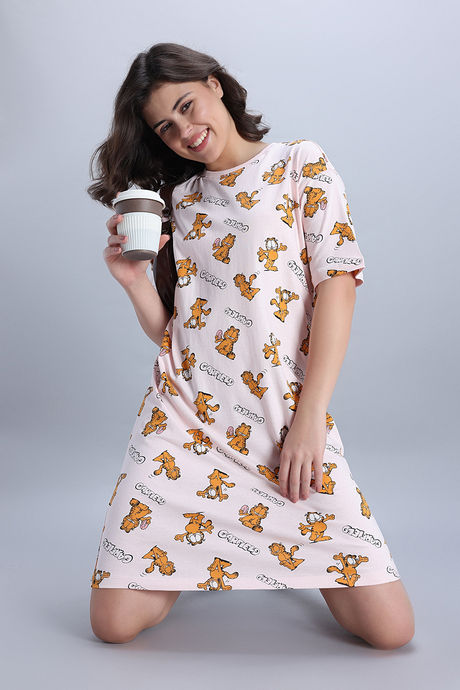 Zivame Garfield Knit Cotton Loungewear Dress - Pink Dogwood — image 6
